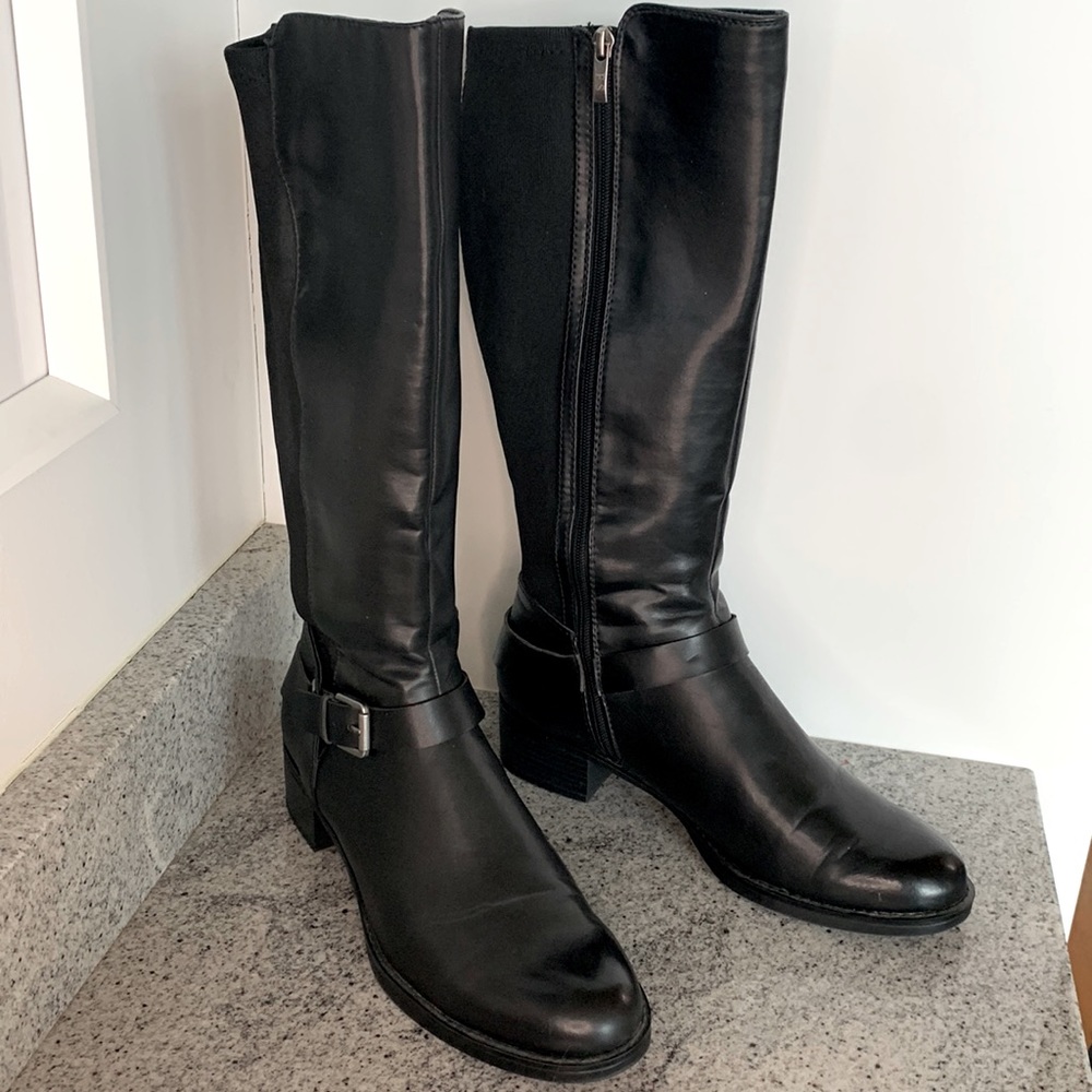 Franco Sarto Tall Boots in Black, size 11; Leather with elastic back calf